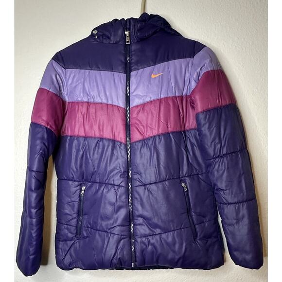 Nike Girls XL Pink Purple Puffer Jacket Coat *Small Pulls & Small Hole In Armpit - Picture 1 of 16